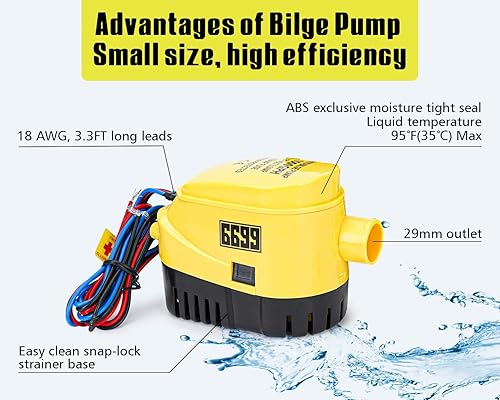 Miniatura 10 de 6699 Bomba de sentina sumergible para barco 12v 2000GPH Bomba de agua de sentina eléctrica no automática de alto flujo para barcos BGP 2000