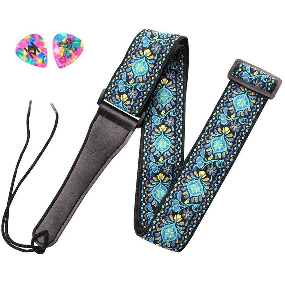 ADM Guitar Strap for Bass, Acoustic, Classical & Electric Guitar with 2 Picks