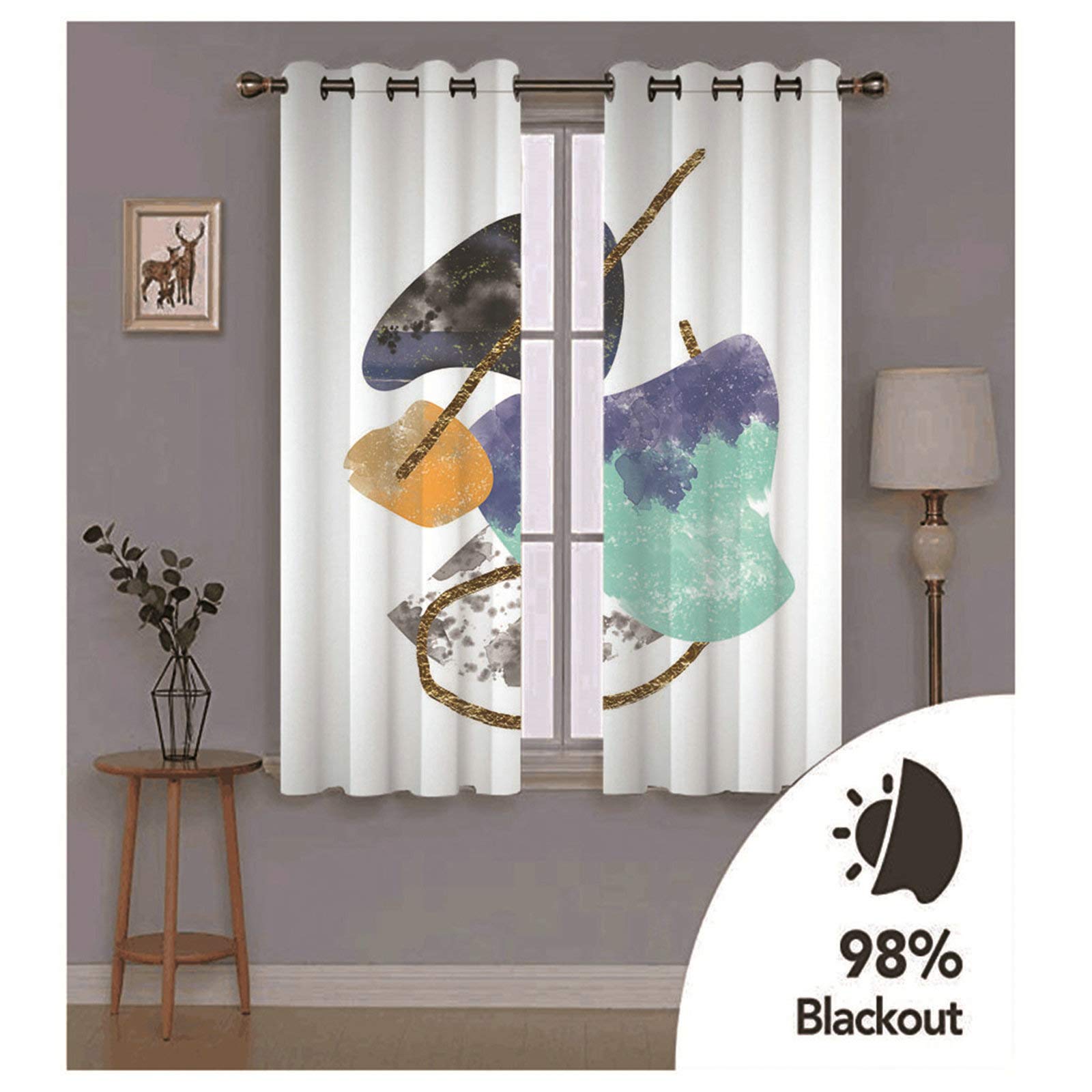 Daesar - Cortinas Salón Opacas 2 Piezas,Cortina Salon 214x274CM Cortinas Blackout Habitacion Blanco Cortinas de Poliester Bloque de Acuarela de Arte