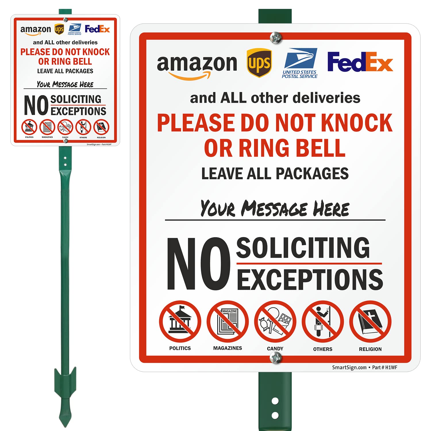 SmartSign Cartello da cantiere con scritta "Leave Packages Here - All Deliveries Do Not Knock/Ring Bell, No Soliciting", in alluminio laminato antiruggine da 40 mil, altezza 91,4 cm, realizzato negli