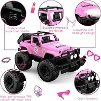 Vista 4 de DOUBLE E Jeep Licensed 1:14 Scale Pink Remote Control Car for Girls with 2*DIY Stickers, Open-top Design RC Jeep, 80Min Play 2.4Ghz Off Road RC