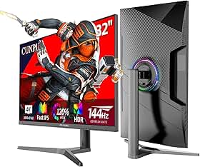 CUNPU Monitor Gamer 4K de 32", Painel Ips Uhd de 144Hz, 1Ms Gtg, Srgb 120%, 10 Bits, G-Sync e Freesync, Compatível com Xbox e Ps5 4K 120Hz Vrr, Hdmi 2.1, Displayport 1.4, Ajuste de Altura/Vertical