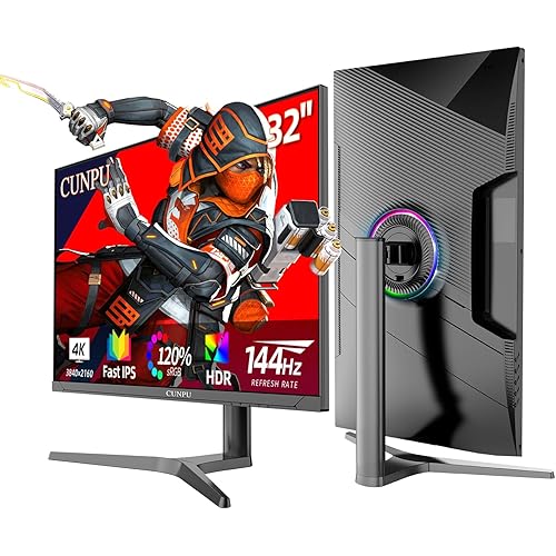 32 Inch 4k Gaming Monitor, 144Hz UHD Fast IPS Panel, 1ms GTG, sRGB 120%,10 Bit, Gsync & FreeSync, Support Xbox PS5 4k 120Hz VRR ALLM, HDMI 2.1,DP 1.4, Height/Vertical Adjustment