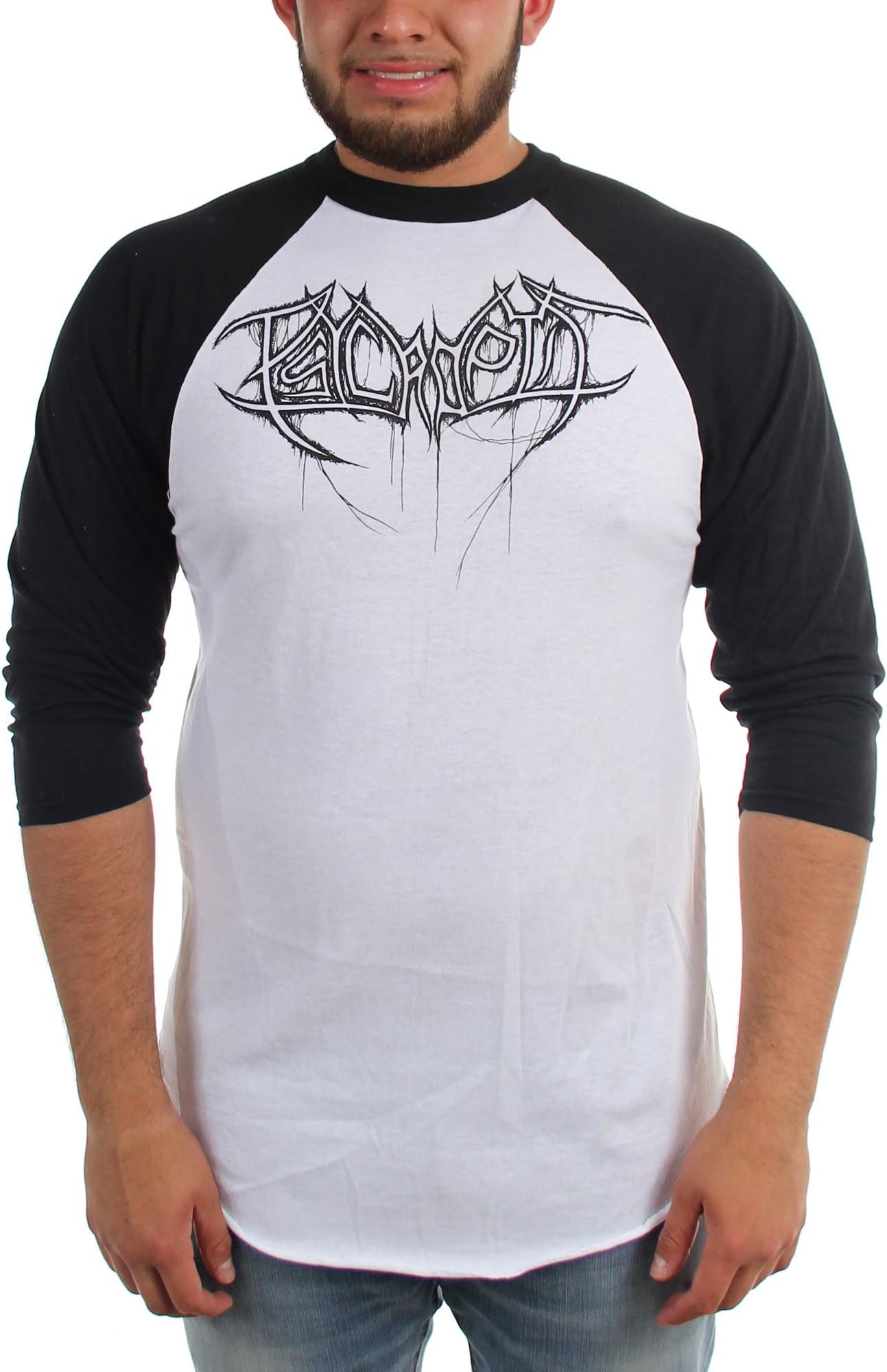 Psycroptic - Mens Dripping Logo Raglan Raglan T-Shirt, Size: Large, Color: White/Black