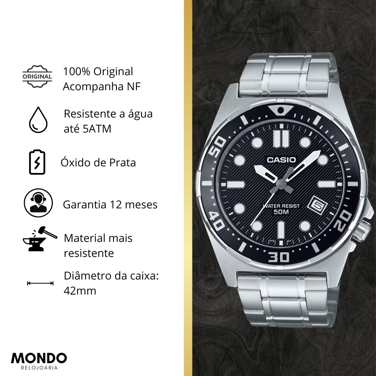 Casio Reloj: Plateado MTD-135D-1AVDF, Plateado, Pulsera