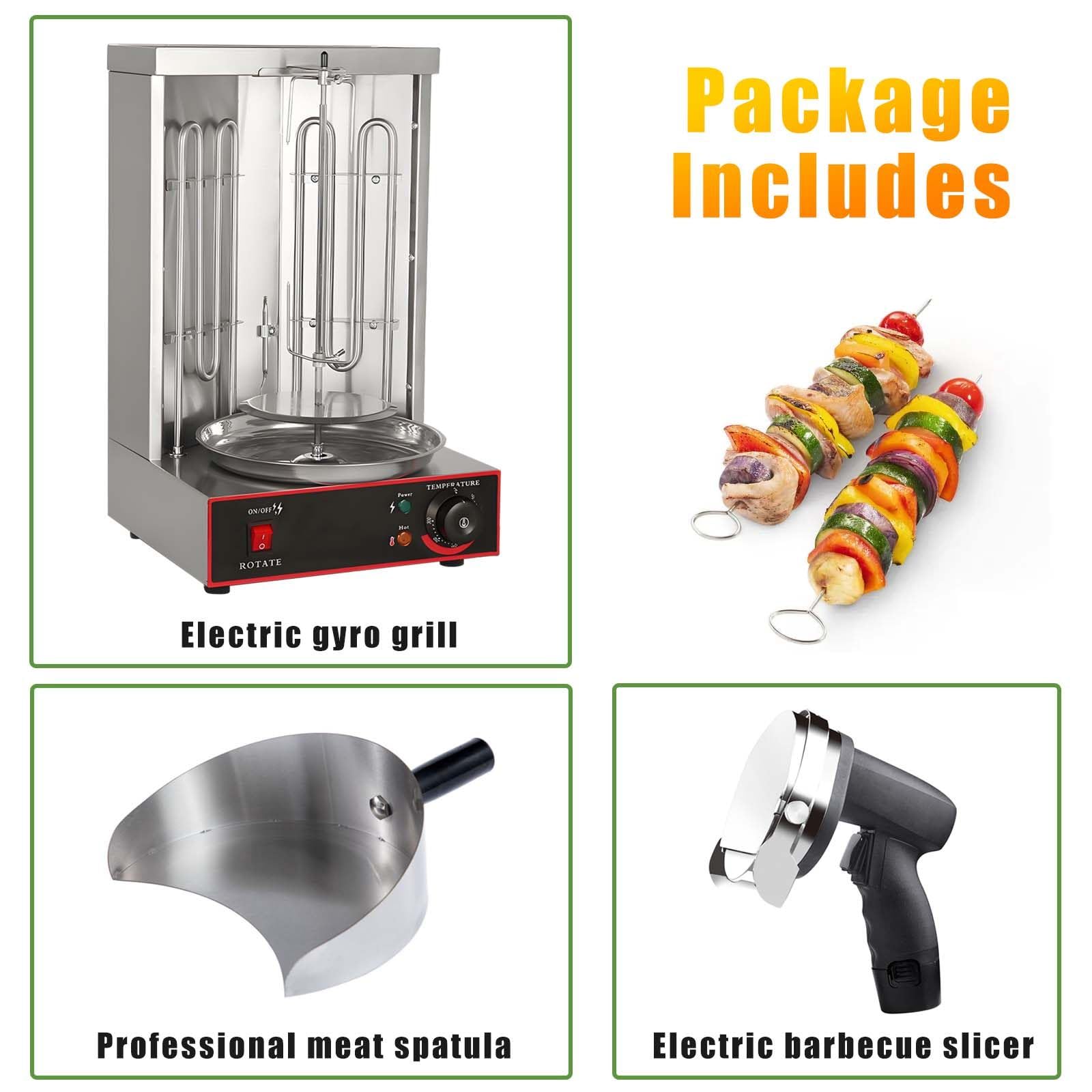 Four à Dinde Rotatif Vertical Et Gril à Shawarma - 3000 W, Chauffage éLectrique Professionnel Uniforme De 50 à 300 °C, Rotation Automatique, Hauteur RéGlable, Acier Inoxydable, pour Gyros