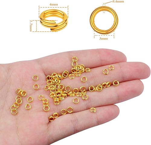 Vista 9 de Aylifu 200 anillos de metal divididos, anillos de salto de doble bucle chapados en níquel de 0.63 pulgadas, pequeños anillos de llavero de cristal