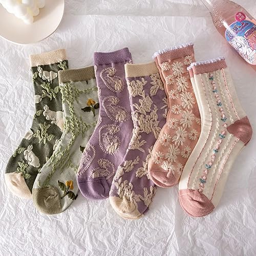 Miniatura 4 de MeganJDesigns Juego de 6 pares de calcetines de algodón de punto grueso transpirable de invierno para mujeres y niñas