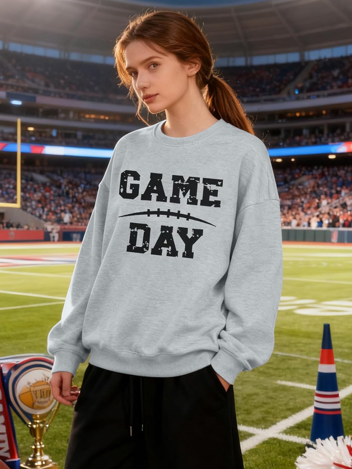 KIDDAD Game Day Sweatshirt Women Football Mom Sweatshirts Football Season Graphic Shirt Fall Casual Pullover Top - Image 2