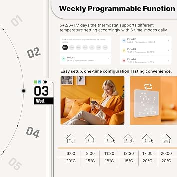 Matter Smart Thermostat for Electric Heating,Programmable,Energy Saving,APP and Voice & Remote Control, Works with Homekit,Alexa,16A