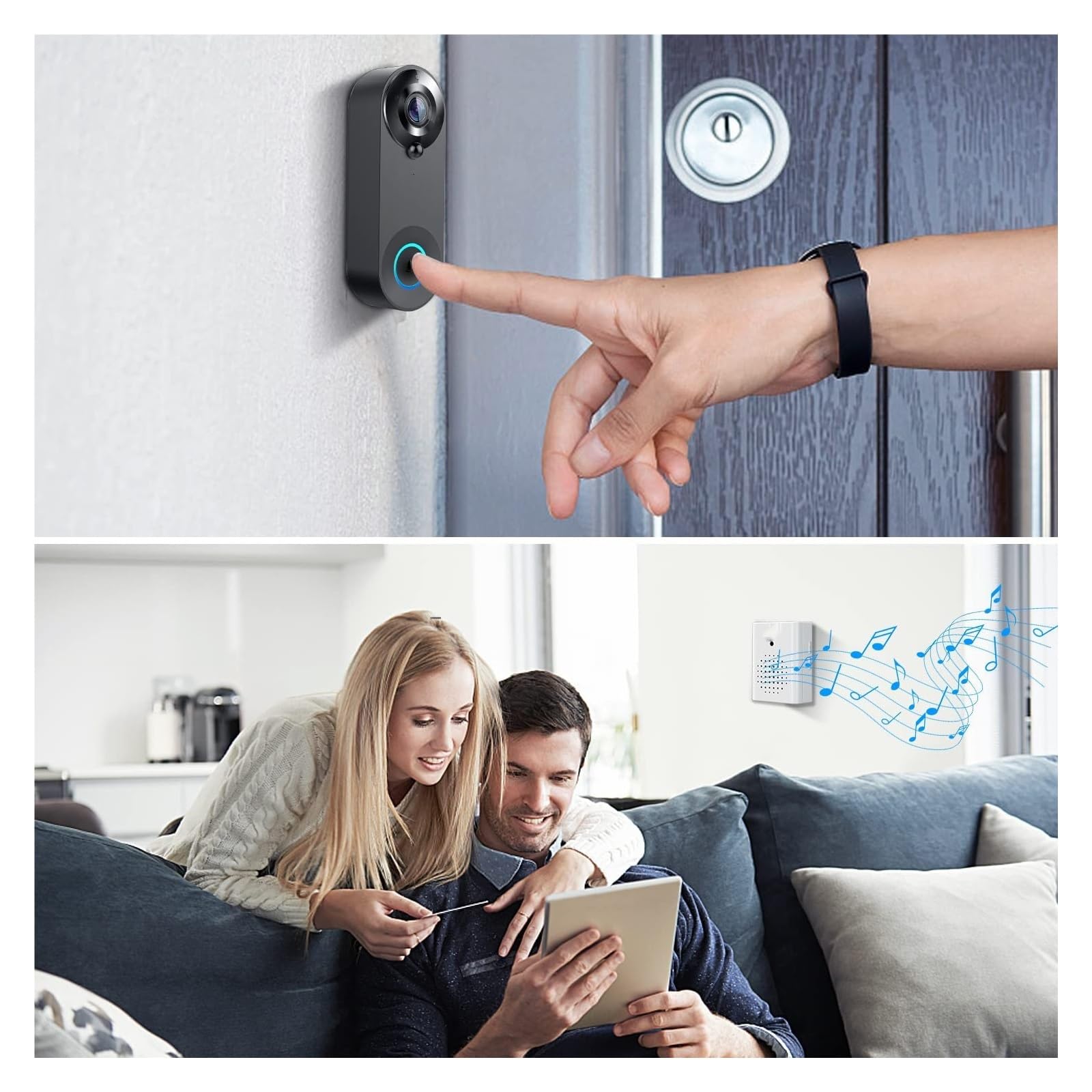 Videocitofono Wireless 1080P, Campanello Intelligente WiFi, Sicurezza Domestica, Rilevamento Del Movimento, Visione Notturna, Citofono Audio Bidirezionale(Doorbell kit)