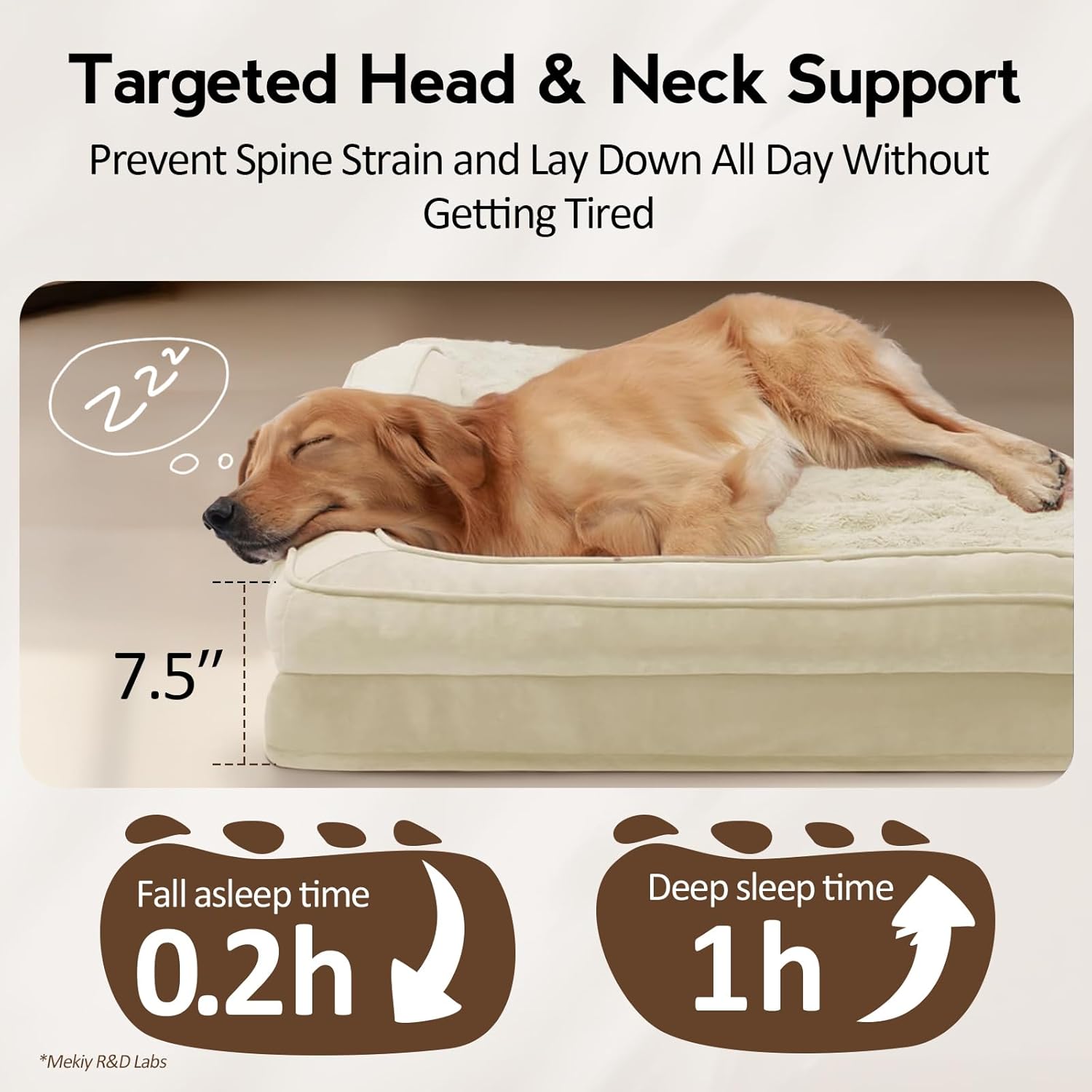 MEKIY Large Dog Bed - XL Orthopedic Egg-Crate Memory Foam Dog Beds with Removable Washable Cover, Waterproof Pet Beds with Non-Slip Bottom, Beige
