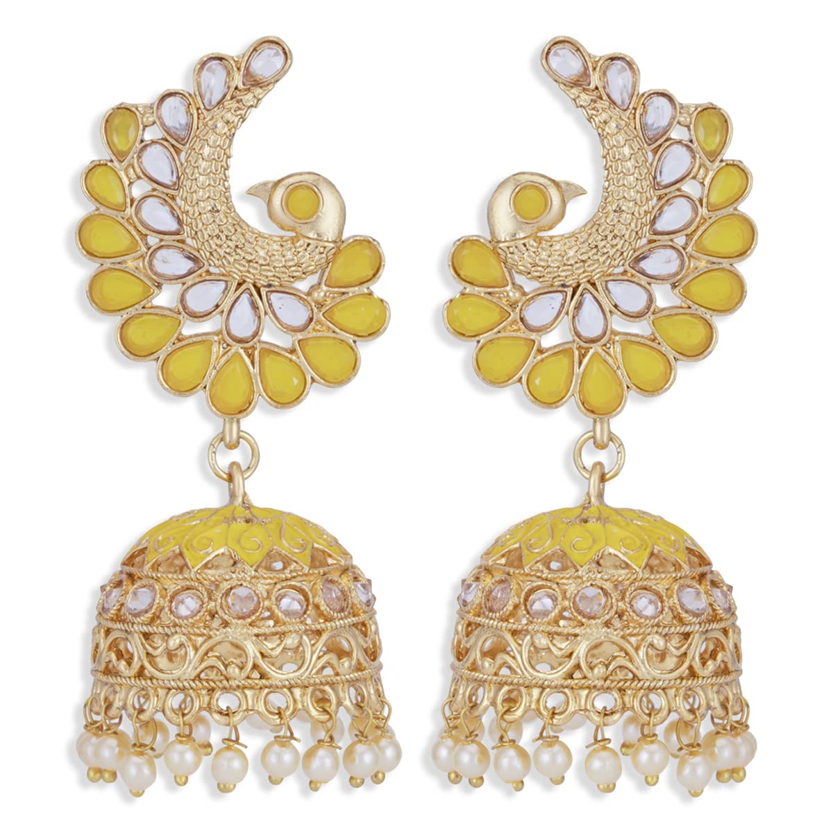 Sukkhi Traditional Pearl Gold Plated Peacock Meenakari Jhumki Earring for Women (SKR85725) (B09QSW3GDL) Amazon Price History, Amazon Price Tracker