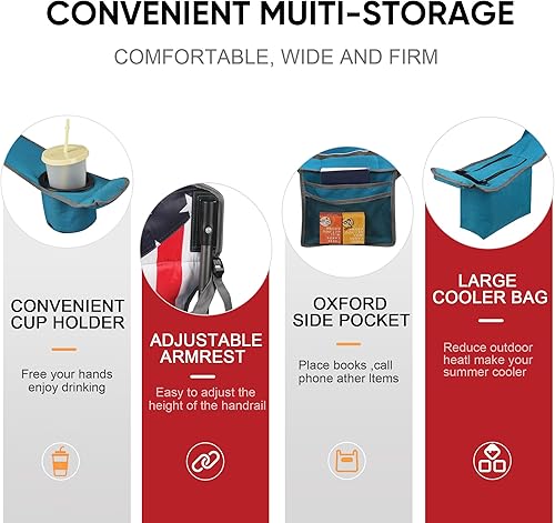 Miniatura 5 de Colorsoul Silla de camping plegable de gran tamaño, silla de campamento acolchada para exteriores, soporte de 300 libras con portavasos y bolsa