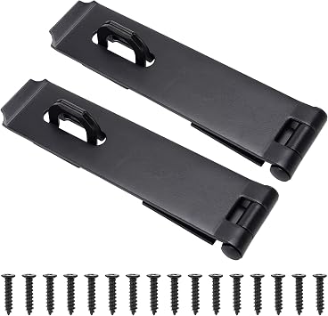 Door Lock Hasp Latch, Thicked Design Latch Lock, High Quality Iron Security Packlock Clasp Hasp Lock Latch for Doors, Black Finish with Screws, 2 Pack7-1/2 Inch