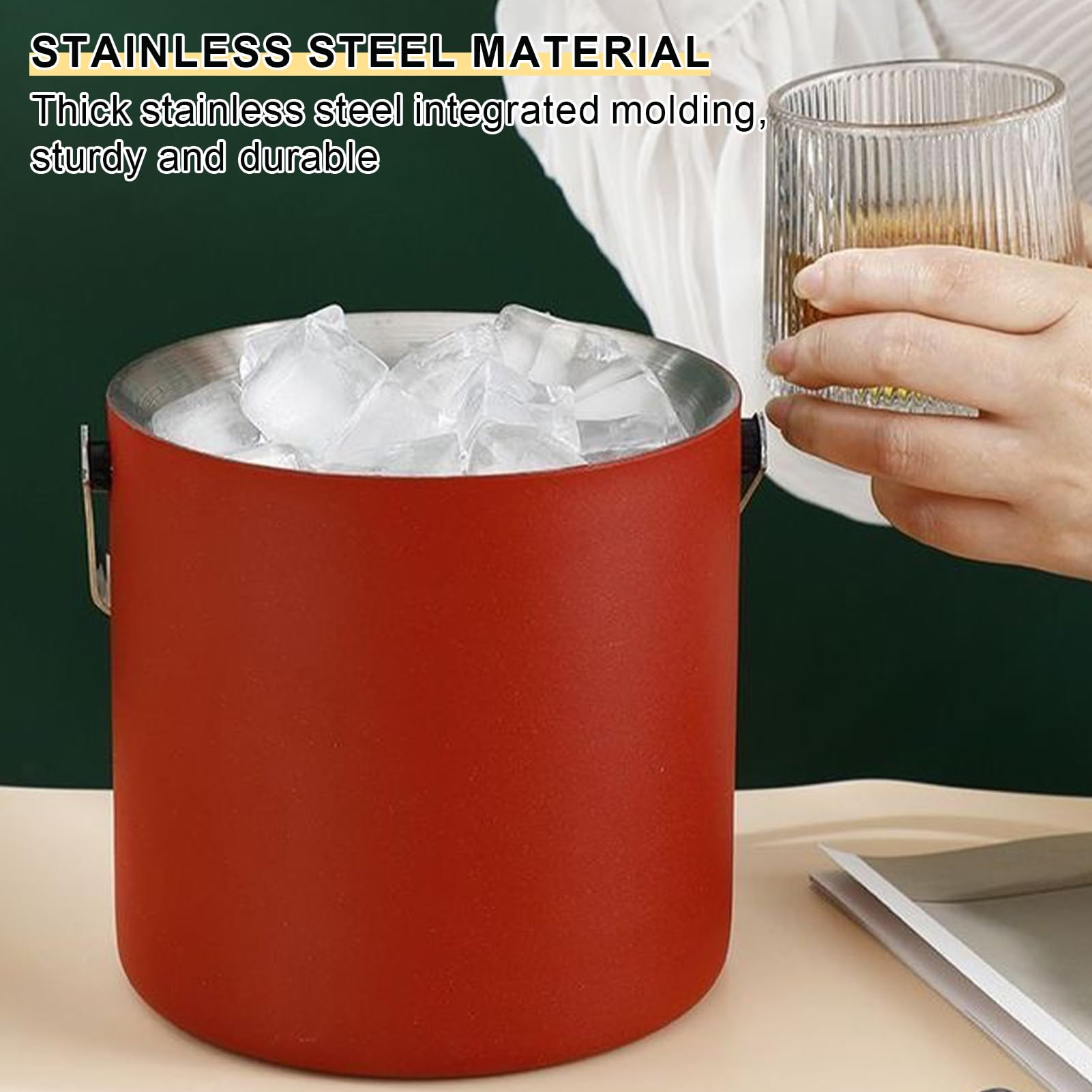 3L Double Paroi Seau à Glaçons Isotherme en Acier Inoxydable, Seau Champagne en Métal, Seau à Glacons Isotherme, Seau à Glaçons avec Couvercle Grattoir à Glace (Blanc)