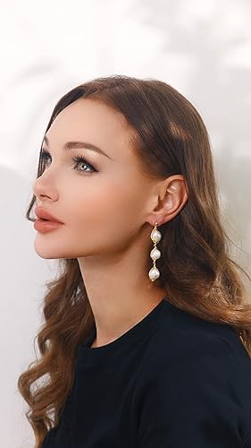 Miniatura 7 de Aretes largos de perlas colgantes  Aretes de perlas barrocas con chapado en oro de 14 quilates  Regalos de joyería delicada para mujeres y niñas,
