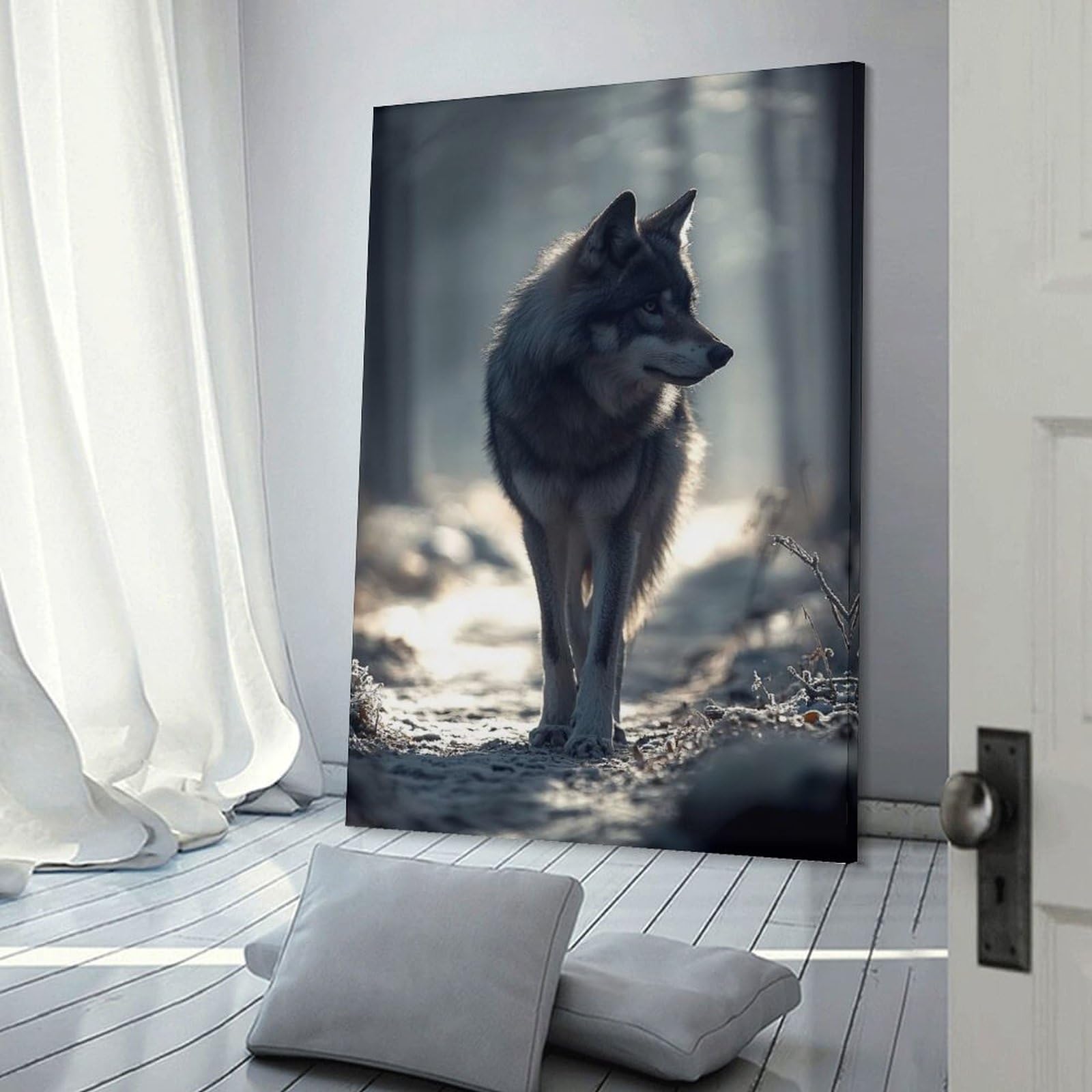 Junmoney Wolf in Winter Forest Canvas Wall Decor 20x30inch(50x75cm), for Calm Bedrooms, Home Corners Or Flats, An Easy Wall Refresh for Bedrooms