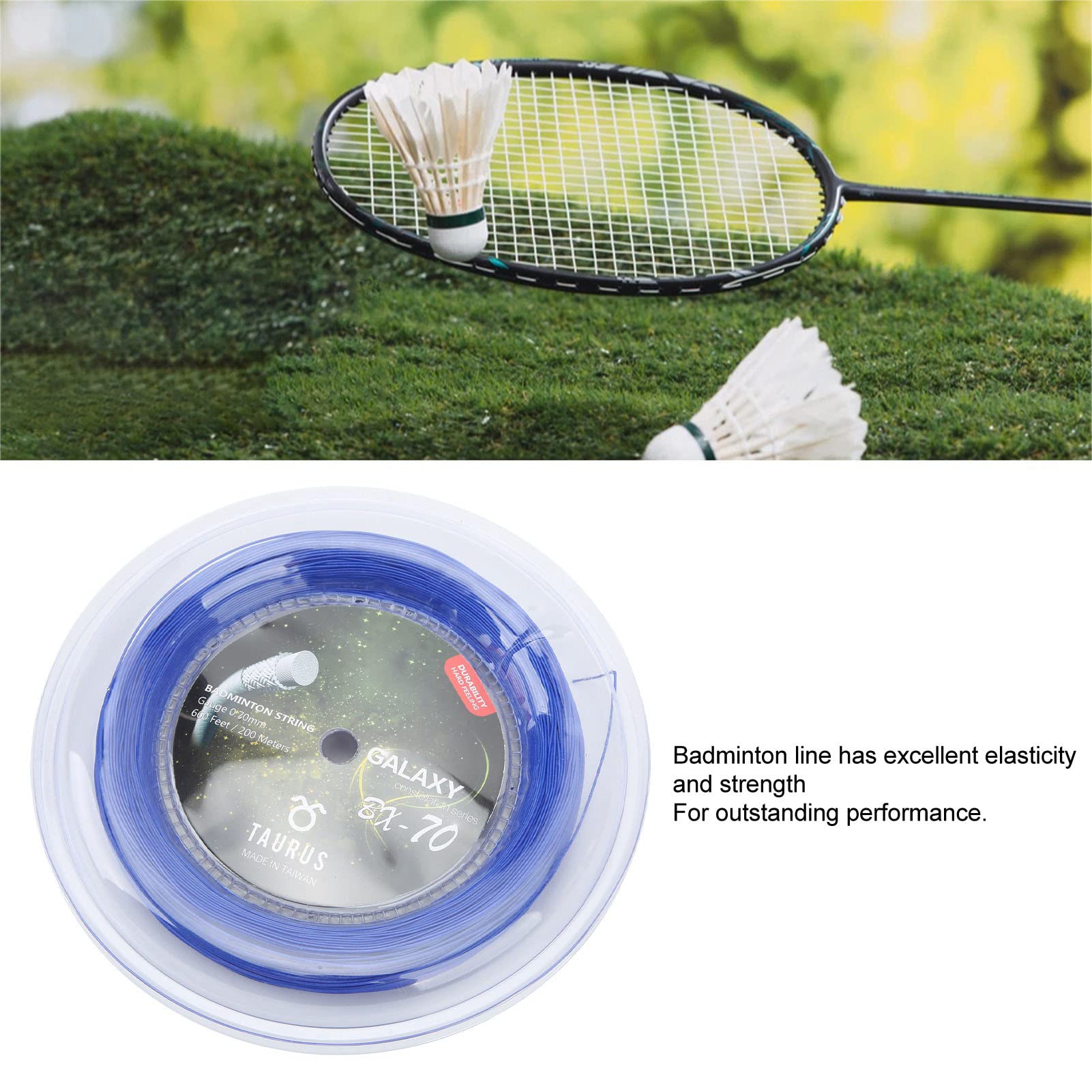 Buachois Corda per Racchetta da Badminton, Corda da Badminton Elastica Alta 200 M Linea da Badminton per Durata 0,7 Mm per Racchette da Badminton Volani