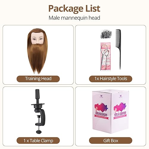 Miniatura 7 de Cabeza de maniquí masculino con cabello, cabeza de maniquí de peluquero de 10 pulgadas, cabeza de maniquí de peluquería de cosmetología para