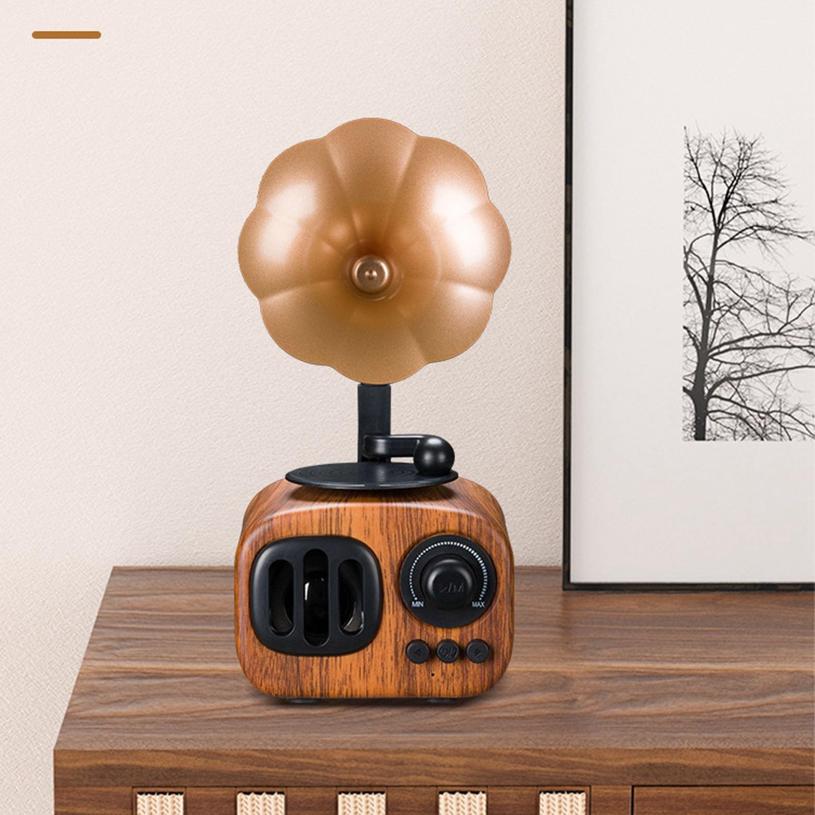 Haut-Parleur Bluetooth Gramophone Vintage, Mini Phonographe en Bois, Haut-Parleur Radio Rétro intégré avec Puce DSP et Antenne, Lecteur de Musique Rétro Prend en Disque U,