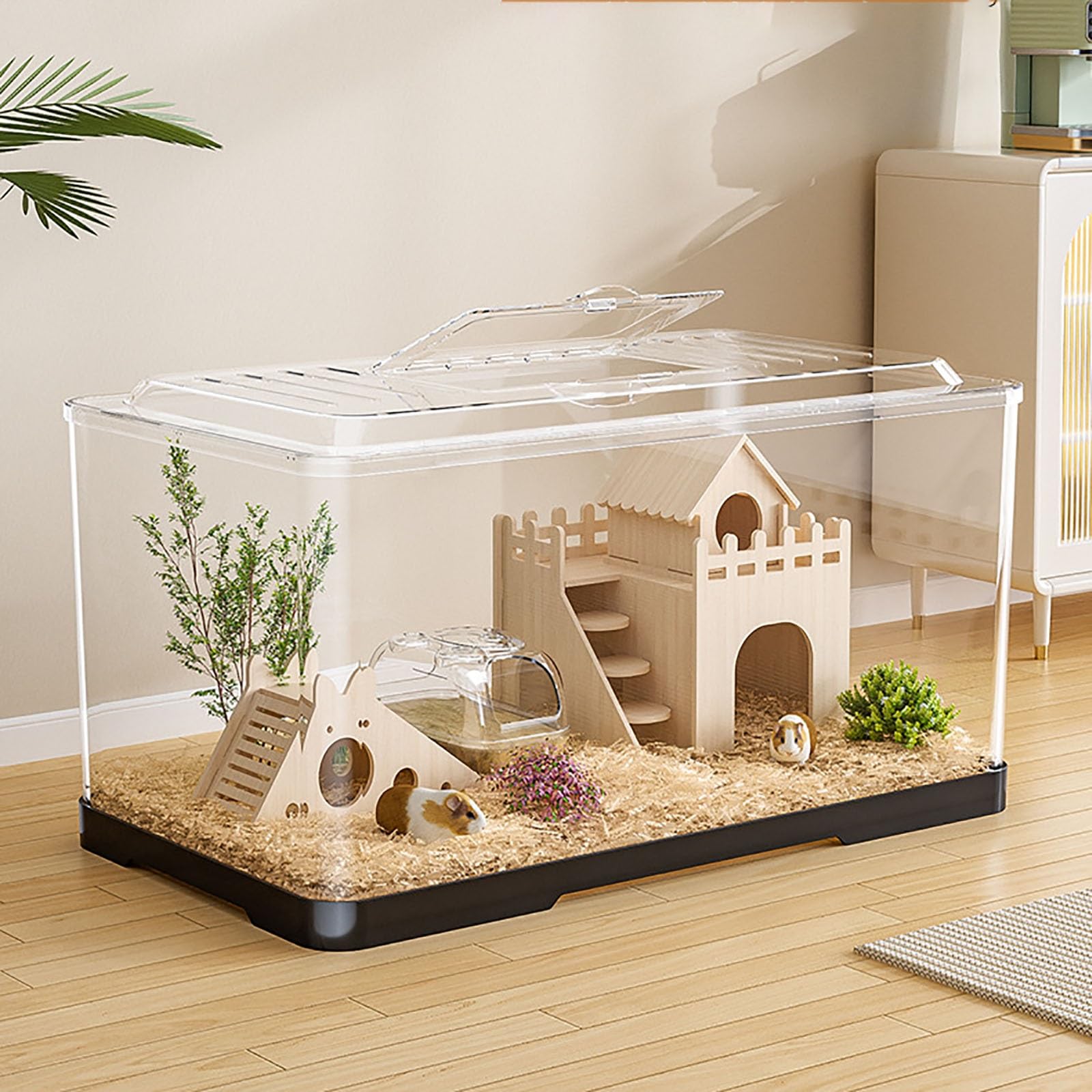 Acrylic Hamster Cage,Hamster Cages And Habitats, Hamster House With Full Transparent Viewing,Top Open Mouse Cage For Pet Mice,Hamster Habitat For Pet Mice(Large)