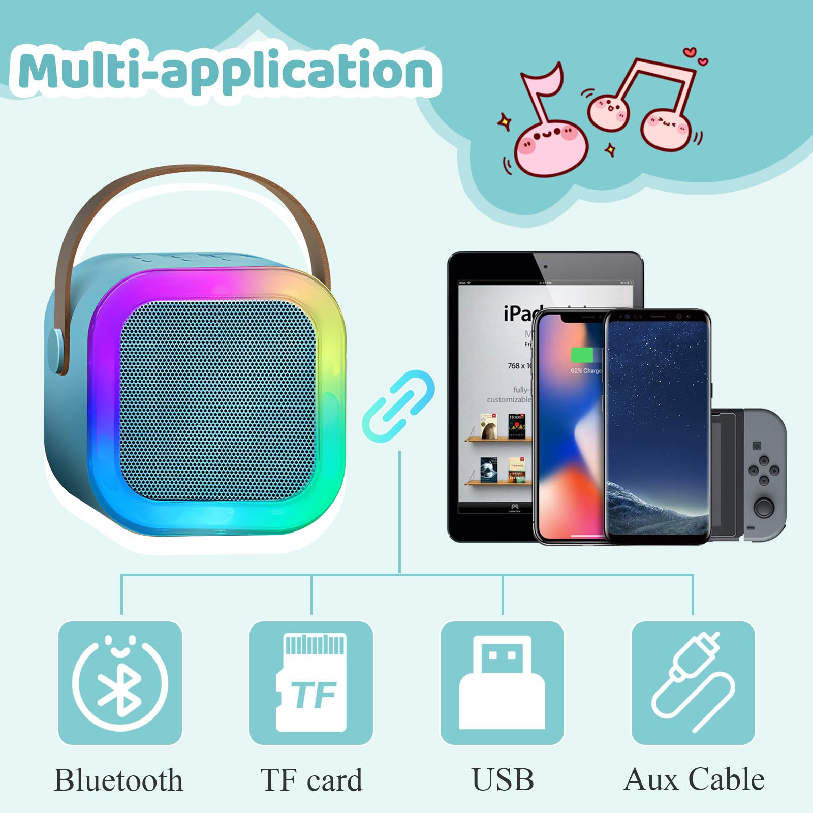Karaoke per Bambini con 2 Microfoni Wireless – Altoparlante Bluetooth 5.0 con Luci LED e Effetti Vocali – Portatile per Feste, Compleanni e Regali