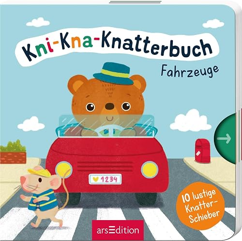 Kni-Kna-Knatterbuch – Fahrzeuge: Mit 10 lustigen Knatter-Schiebern | Hochwertiges Pappbilderbuch mit spannenden Schiebern und mechanischem Sound für Kinder ab 12 Monaten