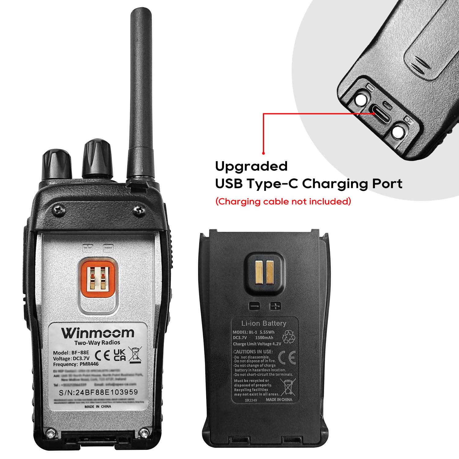Winmoom Long Range Walkie Talkies,16-Channel USB Rechargeable Walkie Talkies for Adults & Kids, 2-Way Radio Kit with LED Light, Earpieces and Charger (2 Pack) — view 5