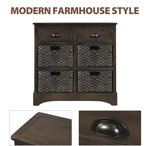 Miniatura 34 de Knocbel Gabinete de almacenamiento de cestas de mimbre con 2 cajones y asas de aleación de aluminio, cómoda decorativa para mesa de consola para