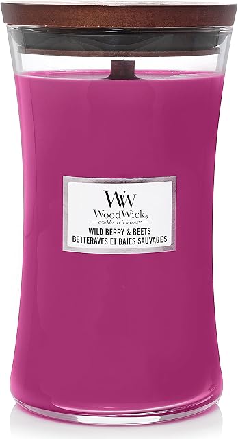 Woodwick Duża świeca zapachowa klepsydry z trzeszczącym knotem, dzika jagoda i buraki, czas palenia do 130 godzin