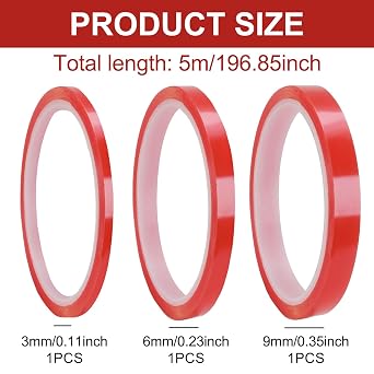 5M Double Sided Tapes,3 Rolls Strong Red Clear & Thin Double Sided Tape,3mm/6mm/9mm Thin Red liner Self-Adhesive for Craft,Super Strong Sticky Craft Items liner Tape for Mobile Repair Screen Assembly