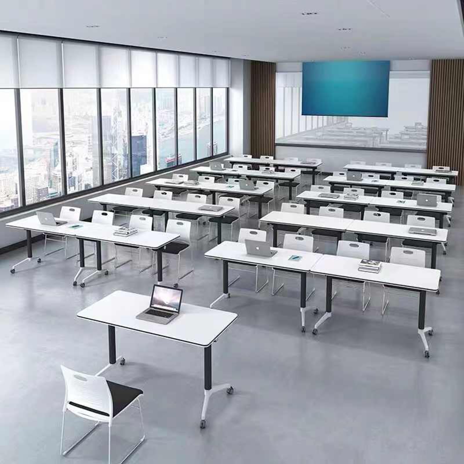 Składane mobilne stoły konferencyjne z kółkami, składane stoły seminaryjne, do biura i sal konferencyjnych, przenośne stoły treningowe (140 x 60 x 74 cm)