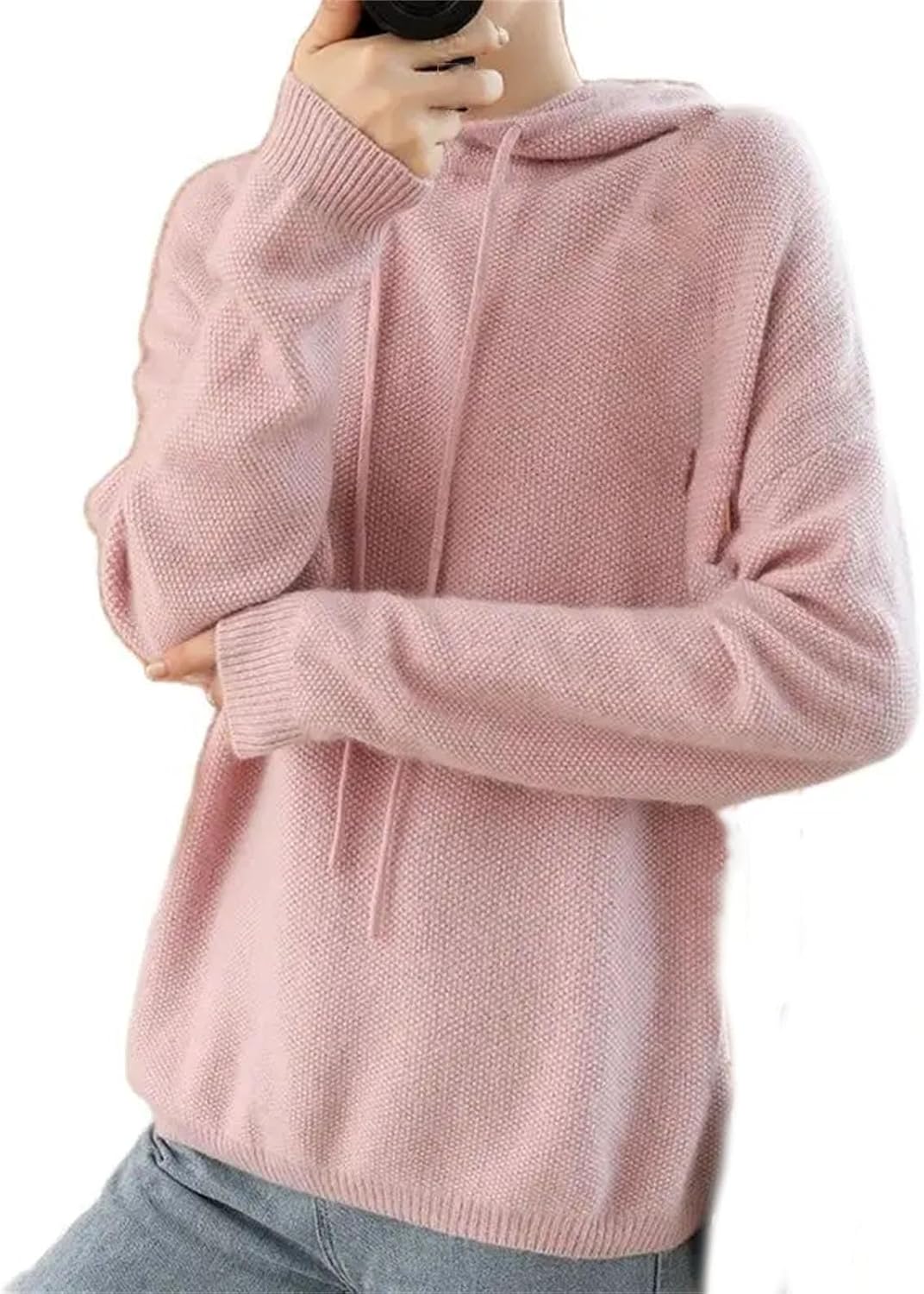 Women's Hooded Long-Sleeved Pullover Wool Knitted Sweater Solid Color Casual Bottoming Shirt