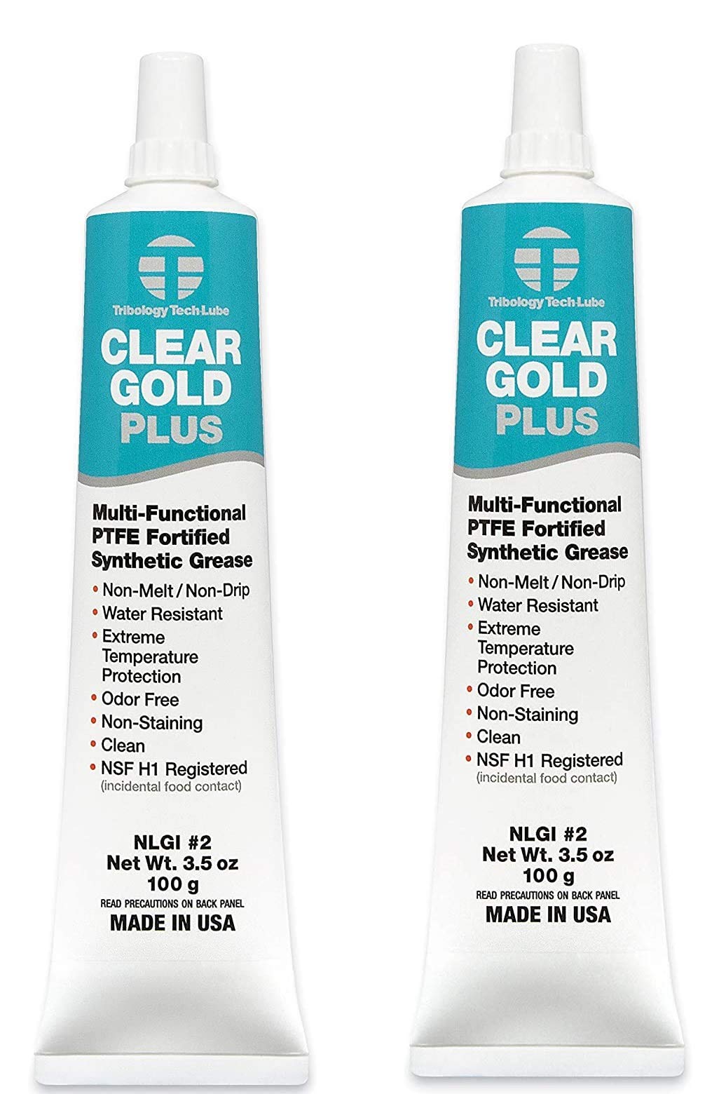 Tribology Clear Gold Plus Multi-Purpose PTFE Lubricant, NSF H1 Food Grade Grease, 3.5 oz. (CG-Plus) (2)
