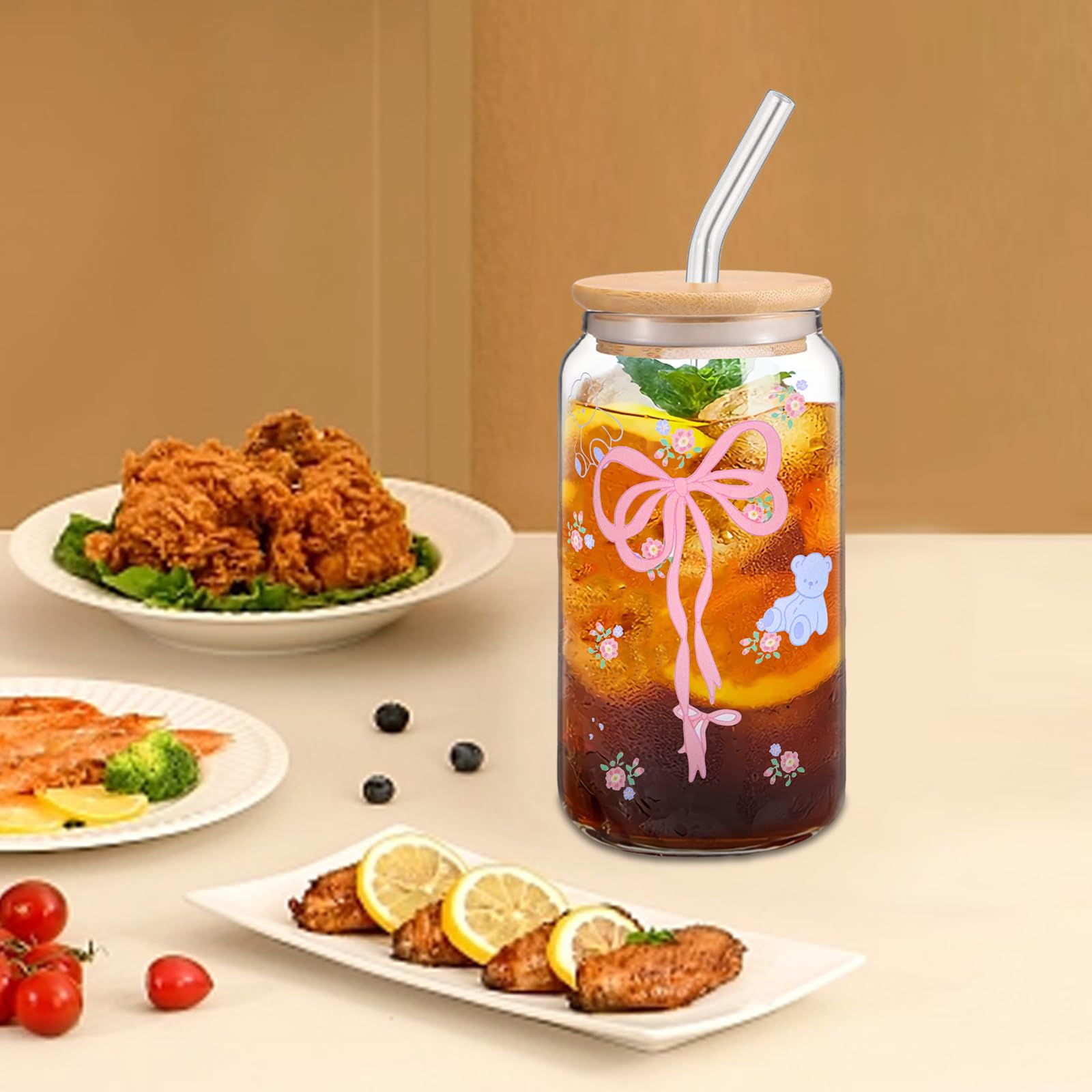 Gobelet En Verre Avec Couvercle Et Paille – 500 Ml (16 Oz), Verre Borosilicate, Design à Nœud, Pour Café Glacé, Cocktails, Smoothies