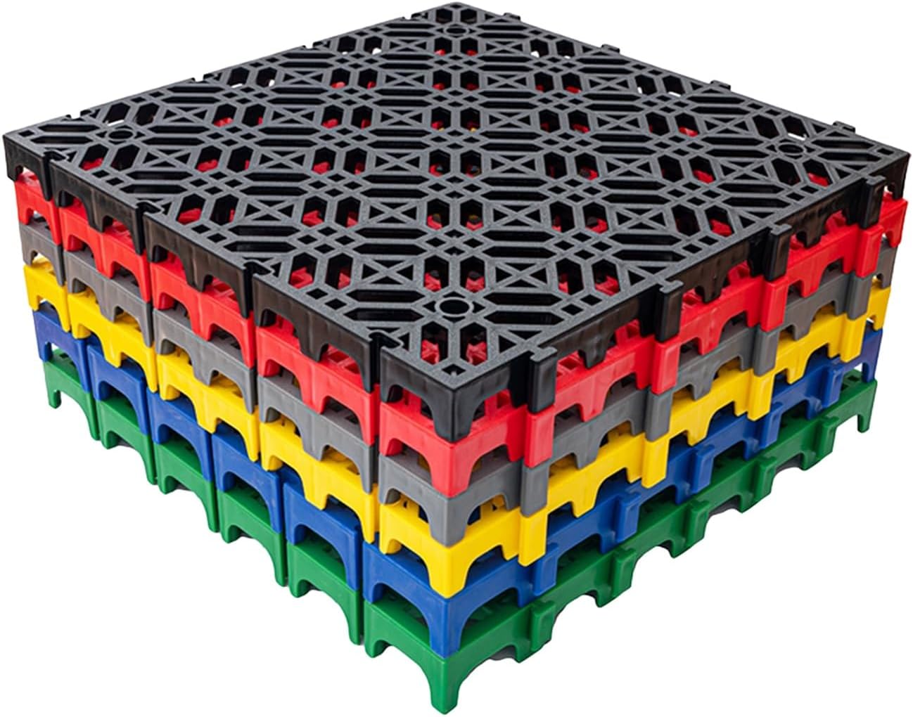 Modular Interlocking Floor Tiles 40x40cm, Green 10-Pack, Outdoor Drainage Mats for Garage, Bath, Deck & Sports Field - Easy to Clean, Durable & Versatile