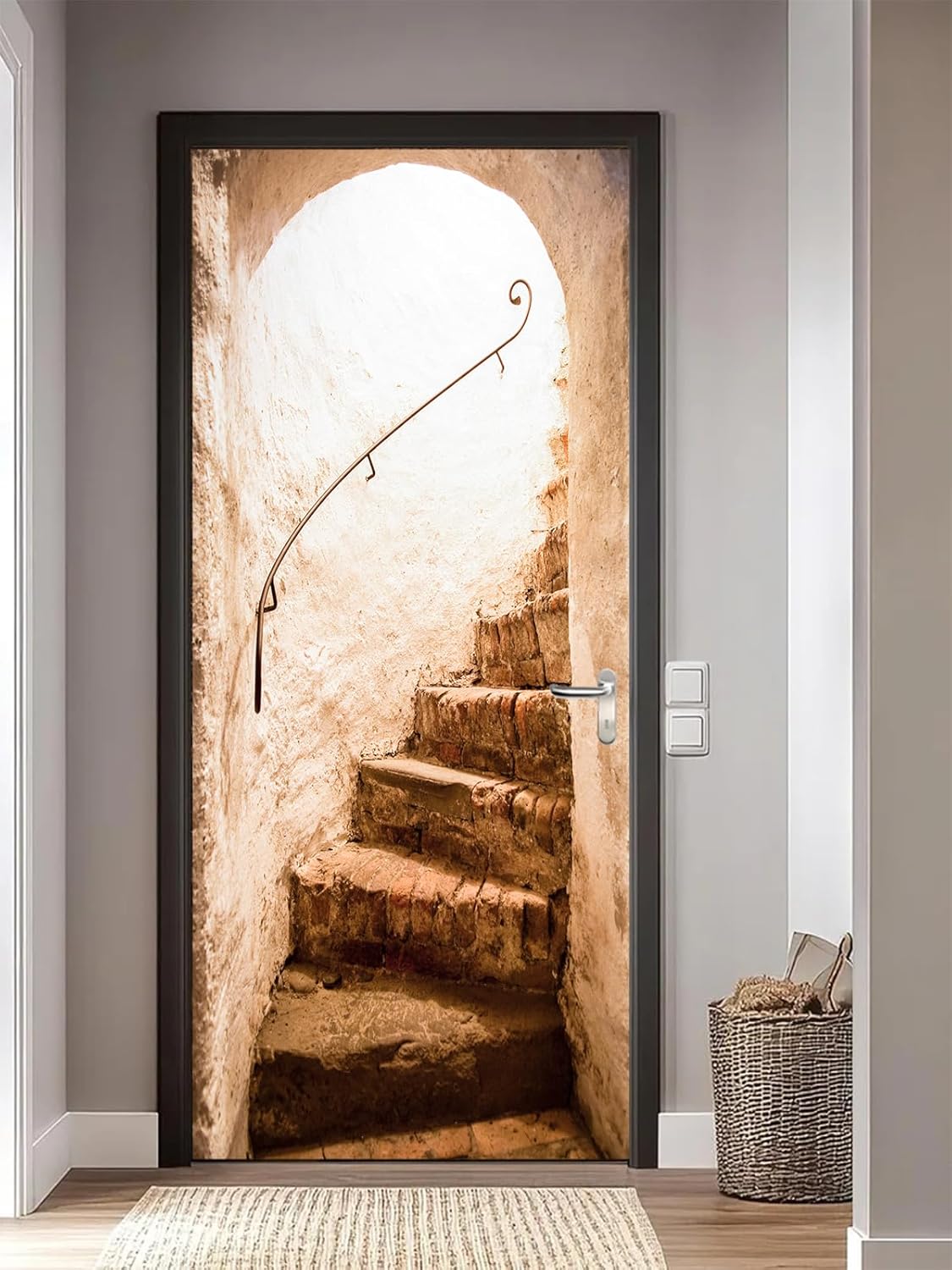 artfanke 3D Door Sticker Peel and Stick 33.5"x84.6"-Self-Adhesive Door Murals Poster Wall Decals Wallpaper Old Staircase for Home Decor (2 Sheets/Set)