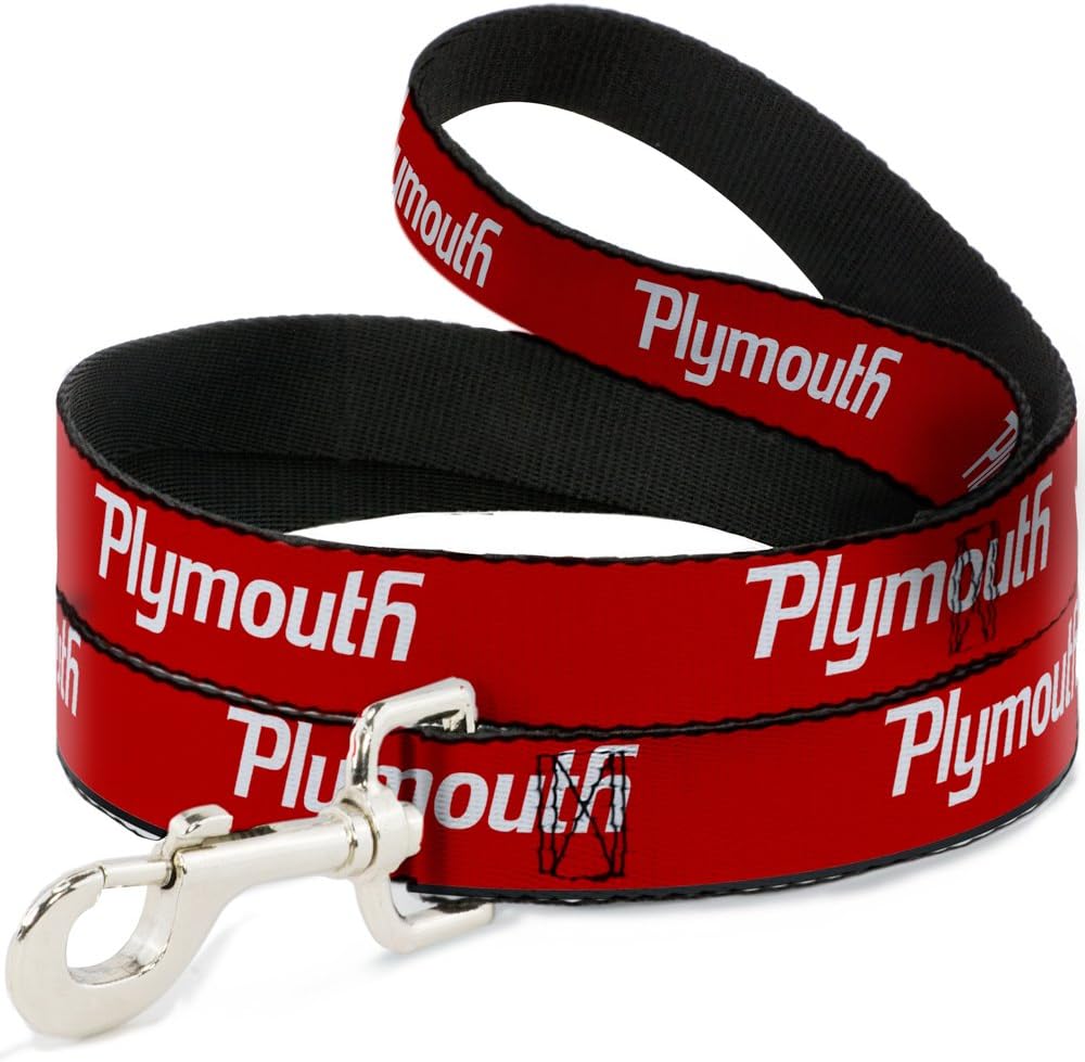 Dog Leash Plymouth Text Logo Red White 4 Feet Long 1.5 Inch Wide