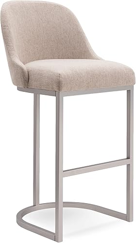 Miniatura 5 de Leick Home 10133PW/OL Taburete de bar con base de metal, juego de 2, para encimeras de cocina elevadas, mesas altas y bares, asiento moderno de lino