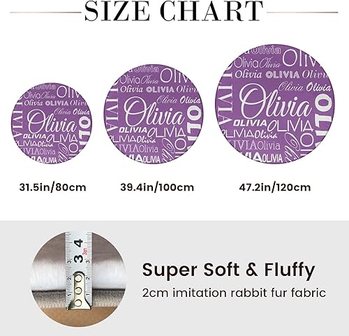 Miniatura 6 de Alfombra personalizada con nombre y texto, alfombras redondas personalizadas súper suaves de piel sintética de conejo, alfombras circulares para