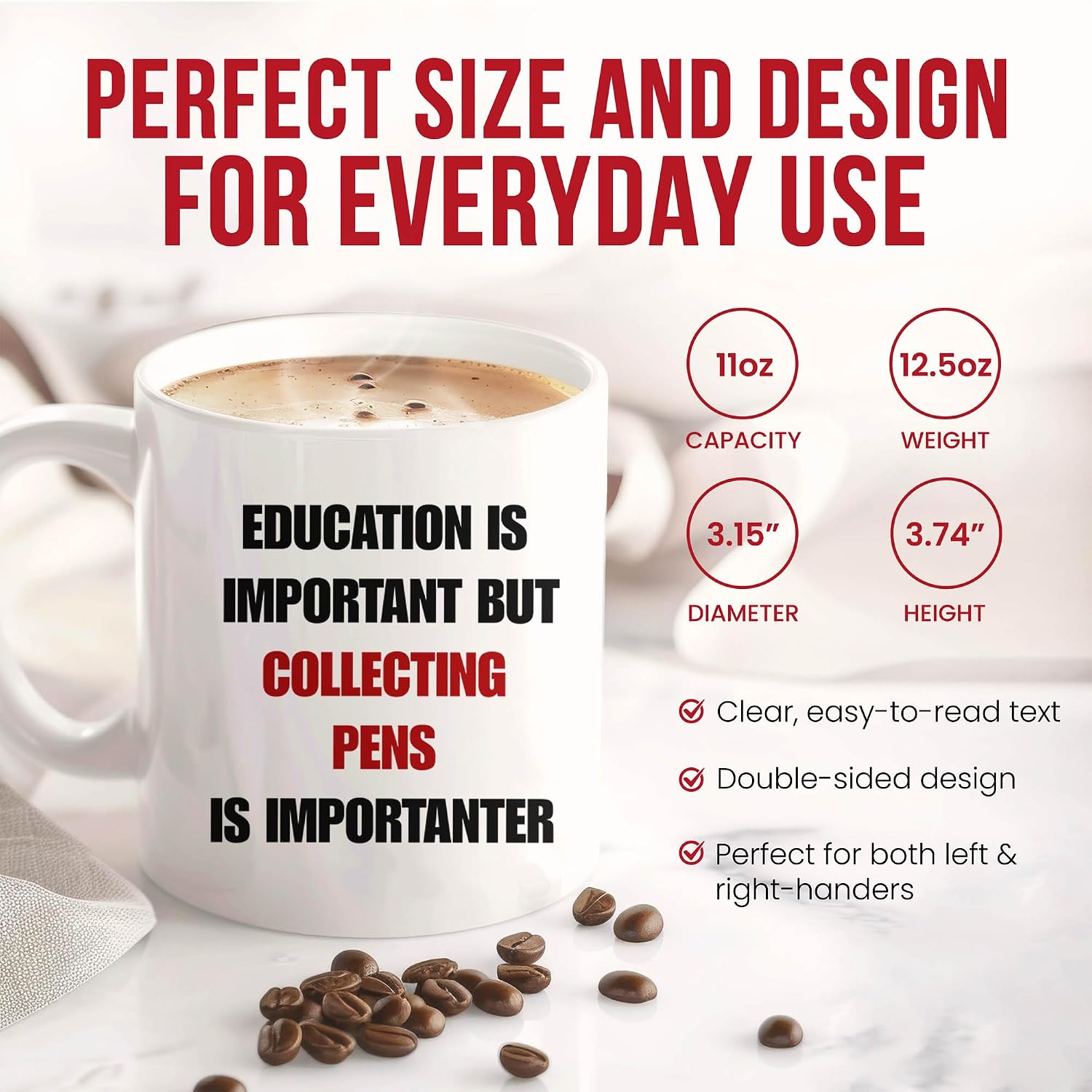 Education Is Important But Collecting Pens Is Importanter Mug - Writing Enthusiast Coffee Cup - Sarcastic Funny Gift From Colleagues - Stationery Lover Tea Mugs - Ink Collector Cups - 11 Oz Ceramic image 3