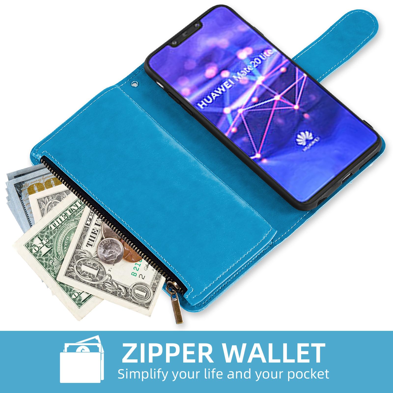 Asuwish Custodia Per Huawei Mate 20 Lite – Portafoglio In Pelle Rosa Con Cinturino, Supporto E Pellicola Vetro Inclusi