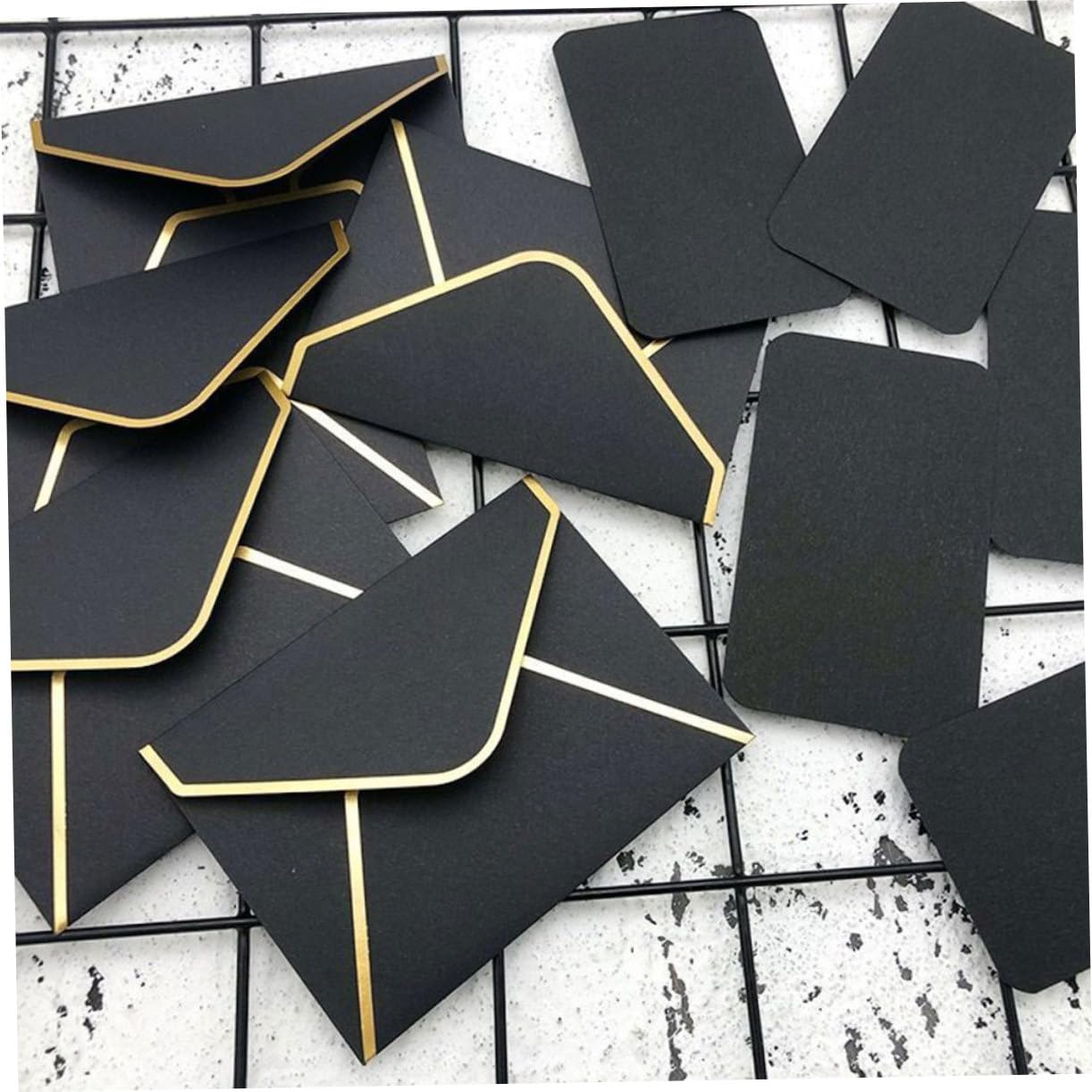 50 Elegante Schwarze Grußkartenumschläge aus Papier mit V-klappe und Goldrand Reißfest für Einladungen und Besondere Anlässe