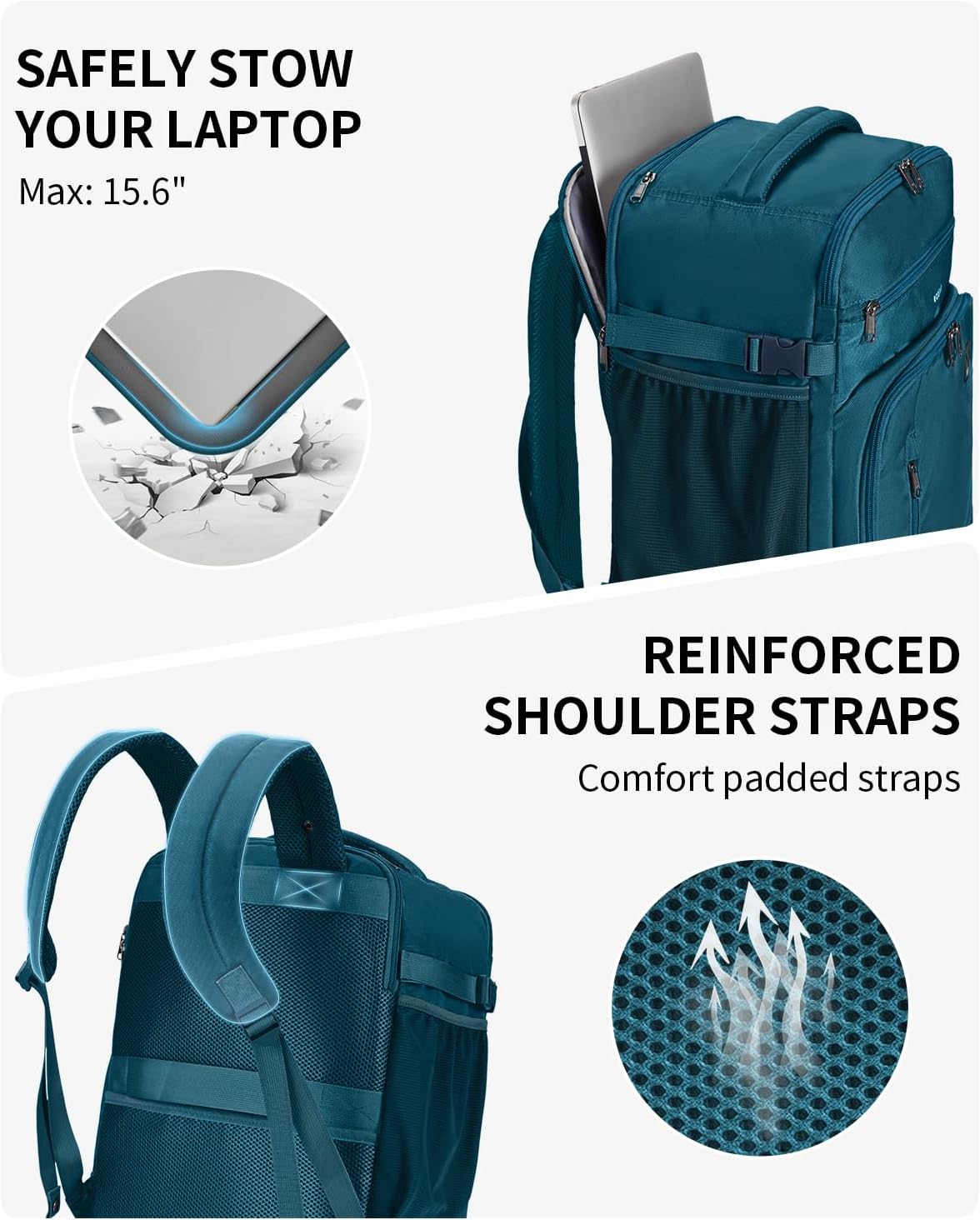 ECOHUB Travel Backpack for Women, 18x14x8 Spirit Airlines Personal Item Bag with Clear Toiletry Bag, Laptop Carry on Backpack with USB Port, Airline Approved Under Seat 14 Pockets, Blue Green - Image 6