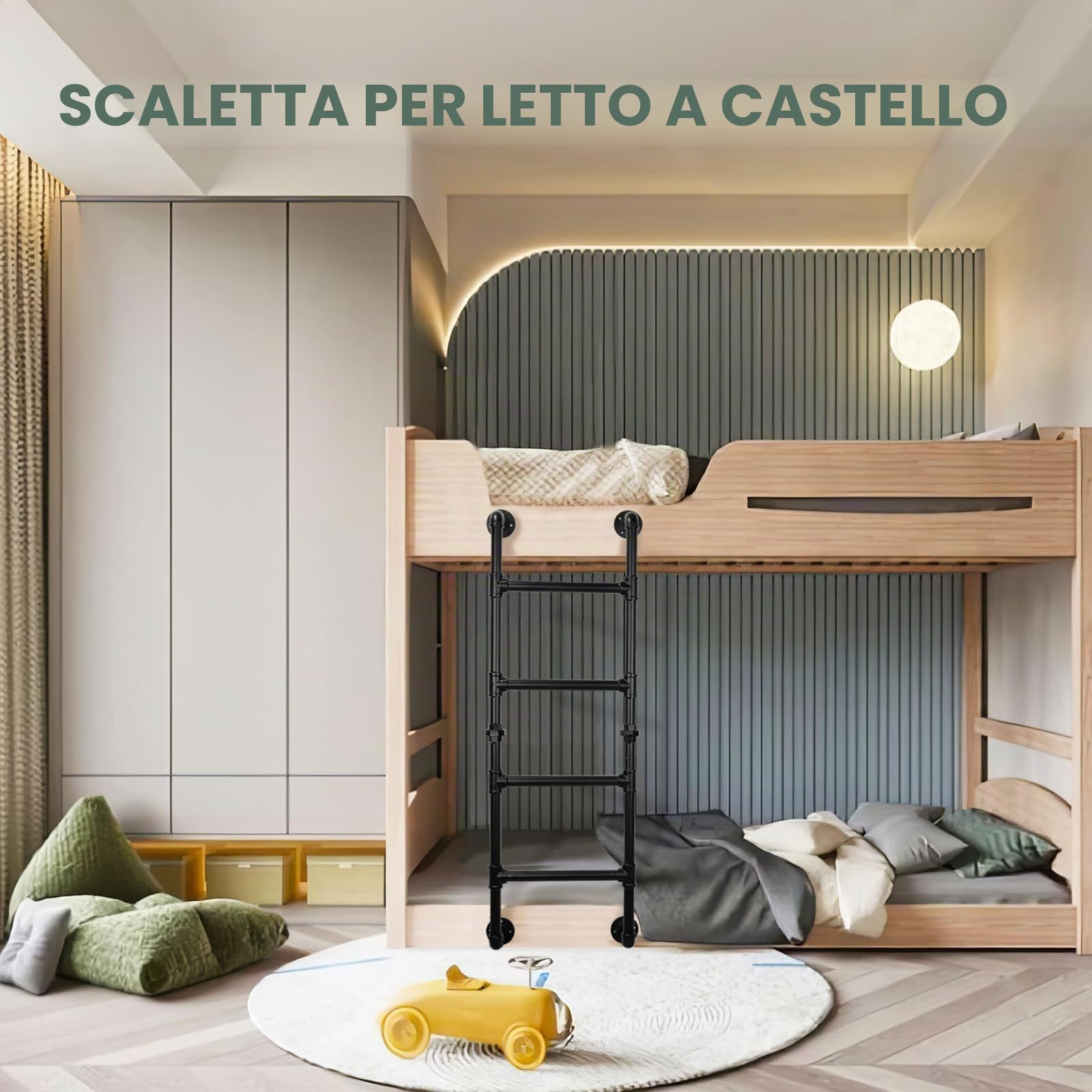 Scala a 4 Gradini per Letti a Castello, Pozzi di Finestra del Seminterrato e Soffitte, Scala di Emergenza in Metallo Nero, Capacità di Carico 150kg, 125cm, Ideale per Casa, Dormitorio, Terrazza