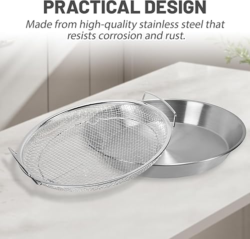 Miniatura 3 de Juego de colador de aceite de acero inoxidable, 2 piezas de rejilla de drenaje con bandeja de atrapo, filtro de aceite de cocina, bandeja de drenaje