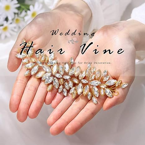 Glamorous Bridal Hair Vine ✨ Gold Rhinestone Headpiece