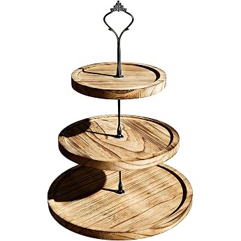 Cake Stand 3 Tier Wooden Serving Stand with Metal Handle Cupcake Stand Cake Stand Holder Tower Cake Plate Fruit Biscuits Cand