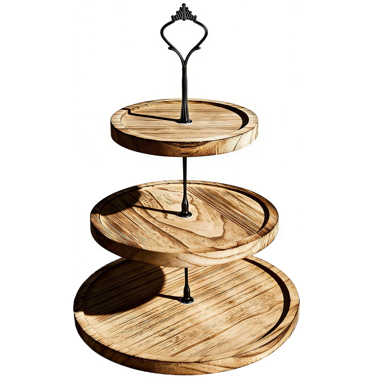 HOMEONENIC Cupcake-standaard van hout met 3 etages, 72 x 43 cm, serveerframe met schommel, afneembaar dienblad, tafeldisplayset, opvouwbare standaard
